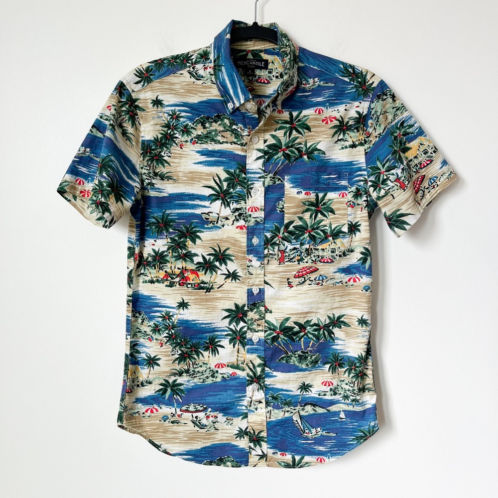 J.Crew Mercantile Flex Short Sleeve Tropical Print Button‎ Up Shirt Mens Small